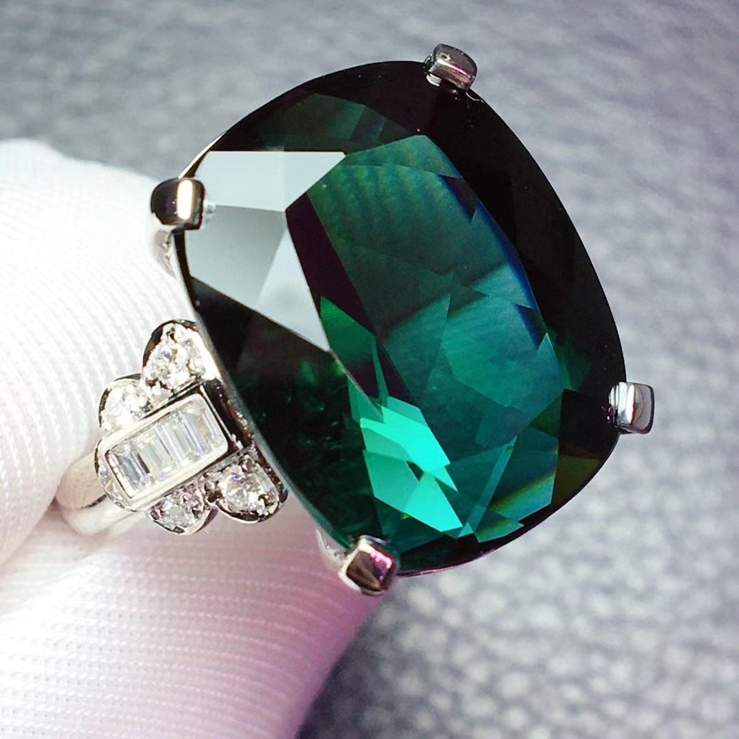 14k Gold 17.48 Ctw Natural Tourmaline & Diamond Ring - 2