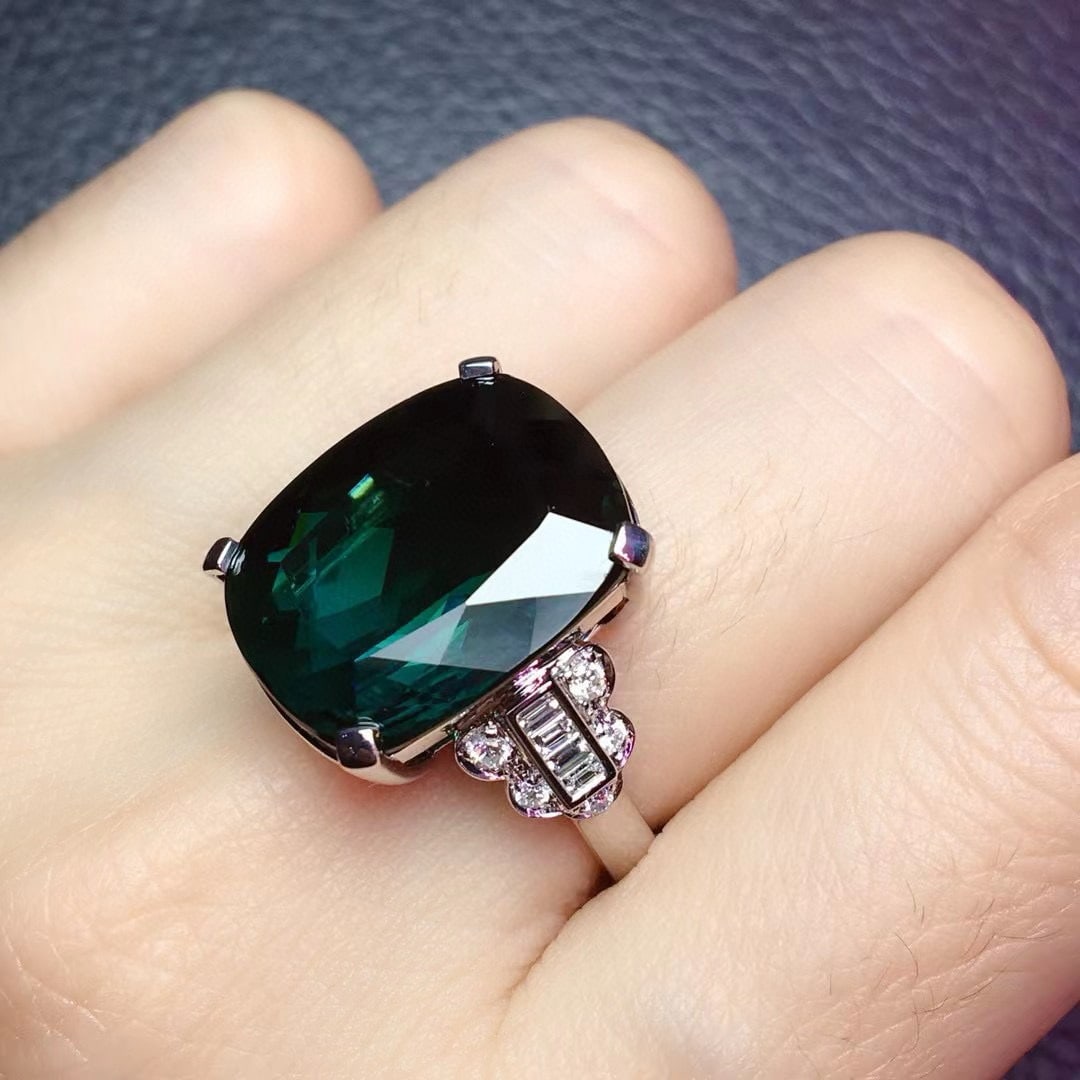 14k Gold 17.48 Ctw Natural Tourmaline & Diamond Ring - 4