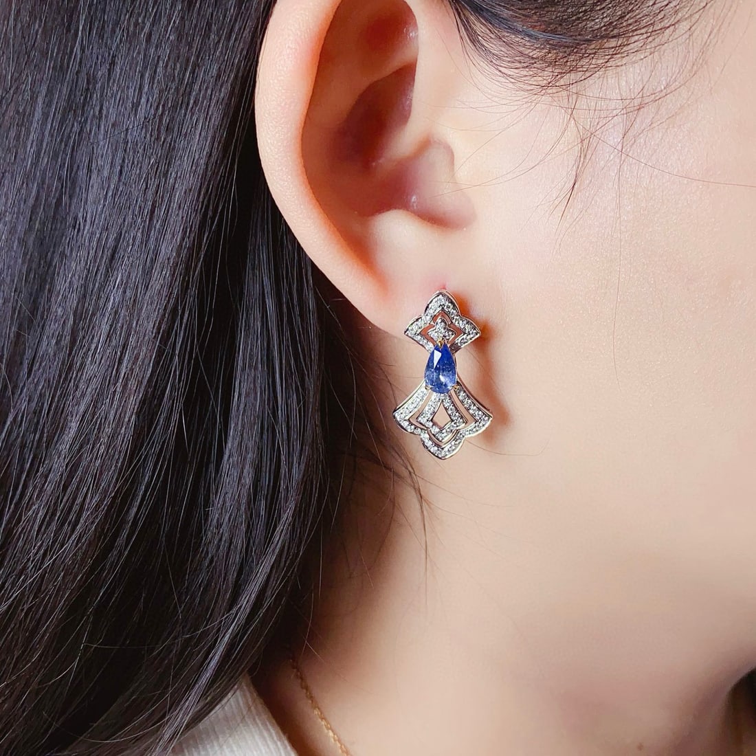 14k Gold 2.80 Ctw Natural Sapphire & Diamond Earrings - 5