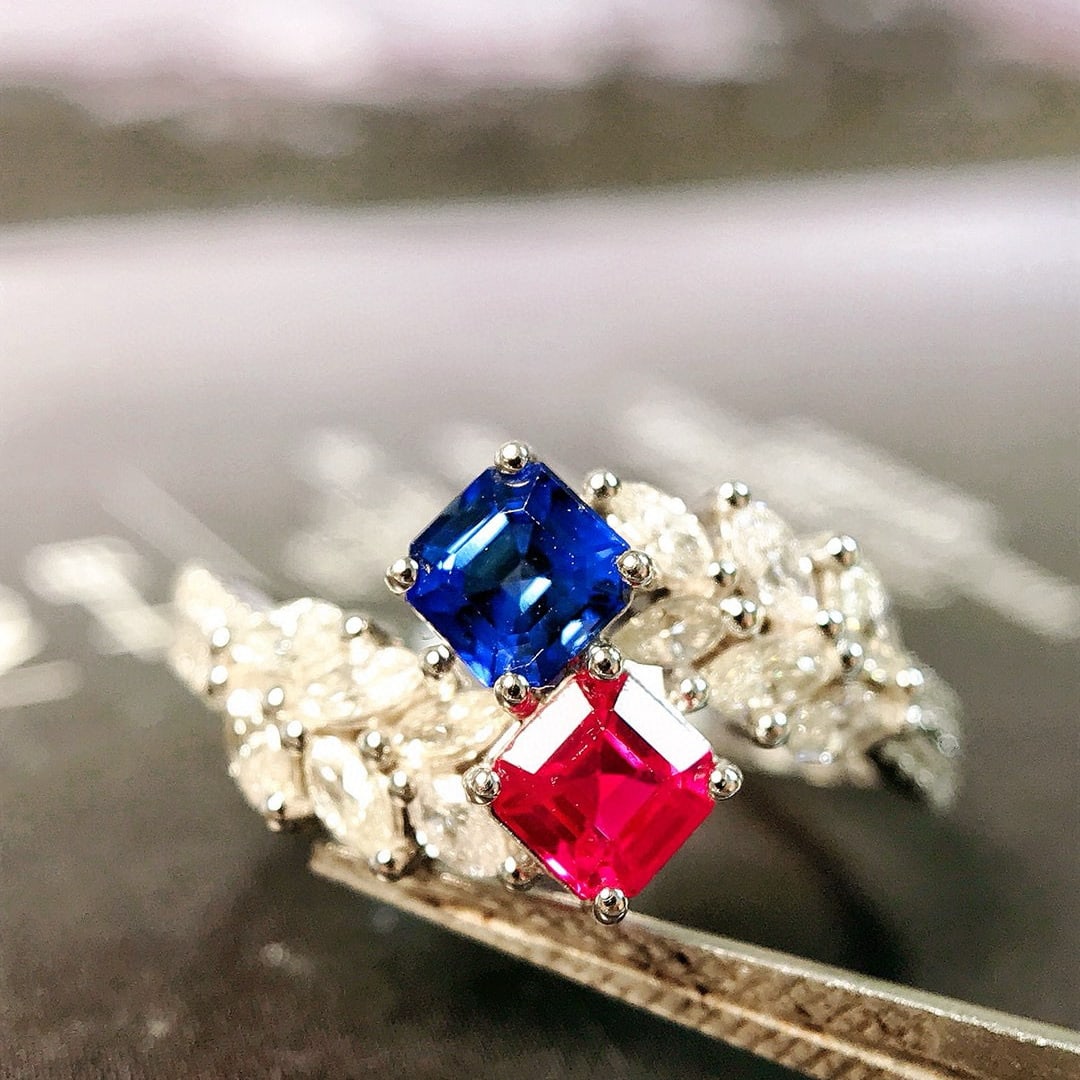 14k Gold 0.96 Ctw Natural Ruby & Sapphire & Diamond Ring - 3