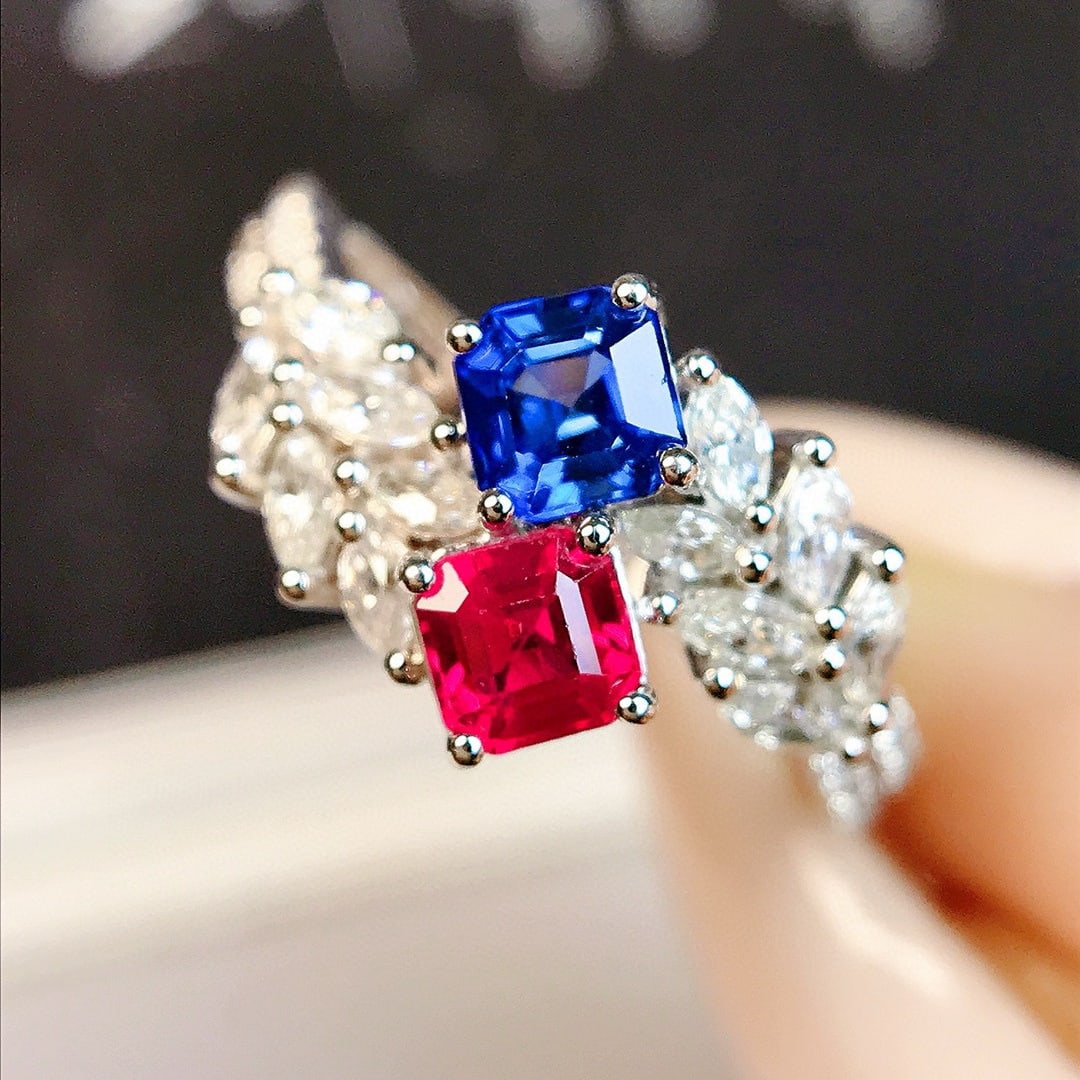 14k Gold 0.96 Ctw Natural Ruby & Sapphire & Diamond Ring - 5