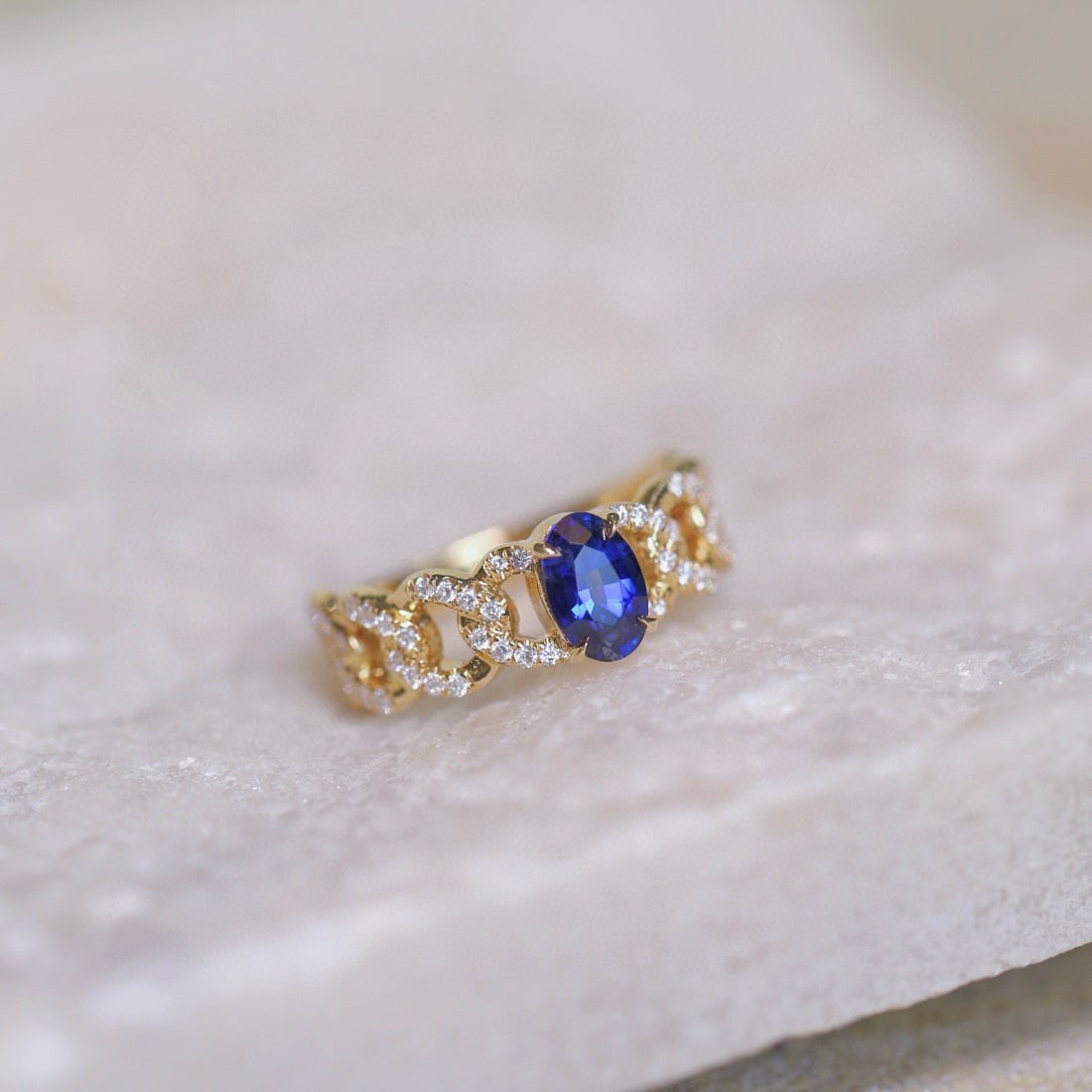 14k Gold 1.19 Ctw Natural Sapphire & Diamond Ring: Ref:230955252 // gold content:14k gold // ring size:7. 25us // // main gemstone:sapphire // shape:oval // carat weight:0. 86ct // color:blue // treatment:natural // // adjacent gemstone 2 :
