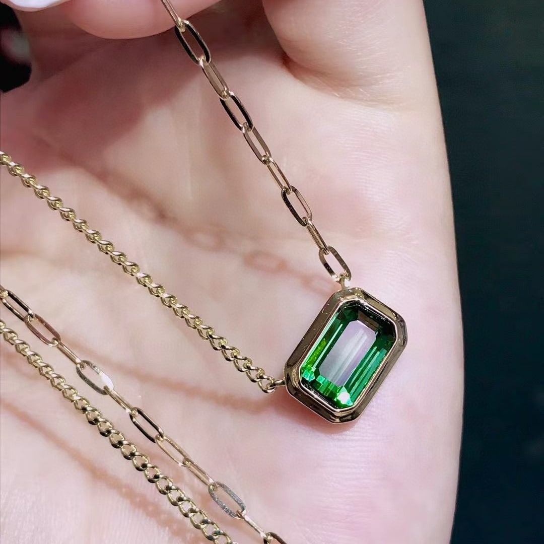 14k Gold 2.6 Ct Natural Tourmaline Necklace - 2