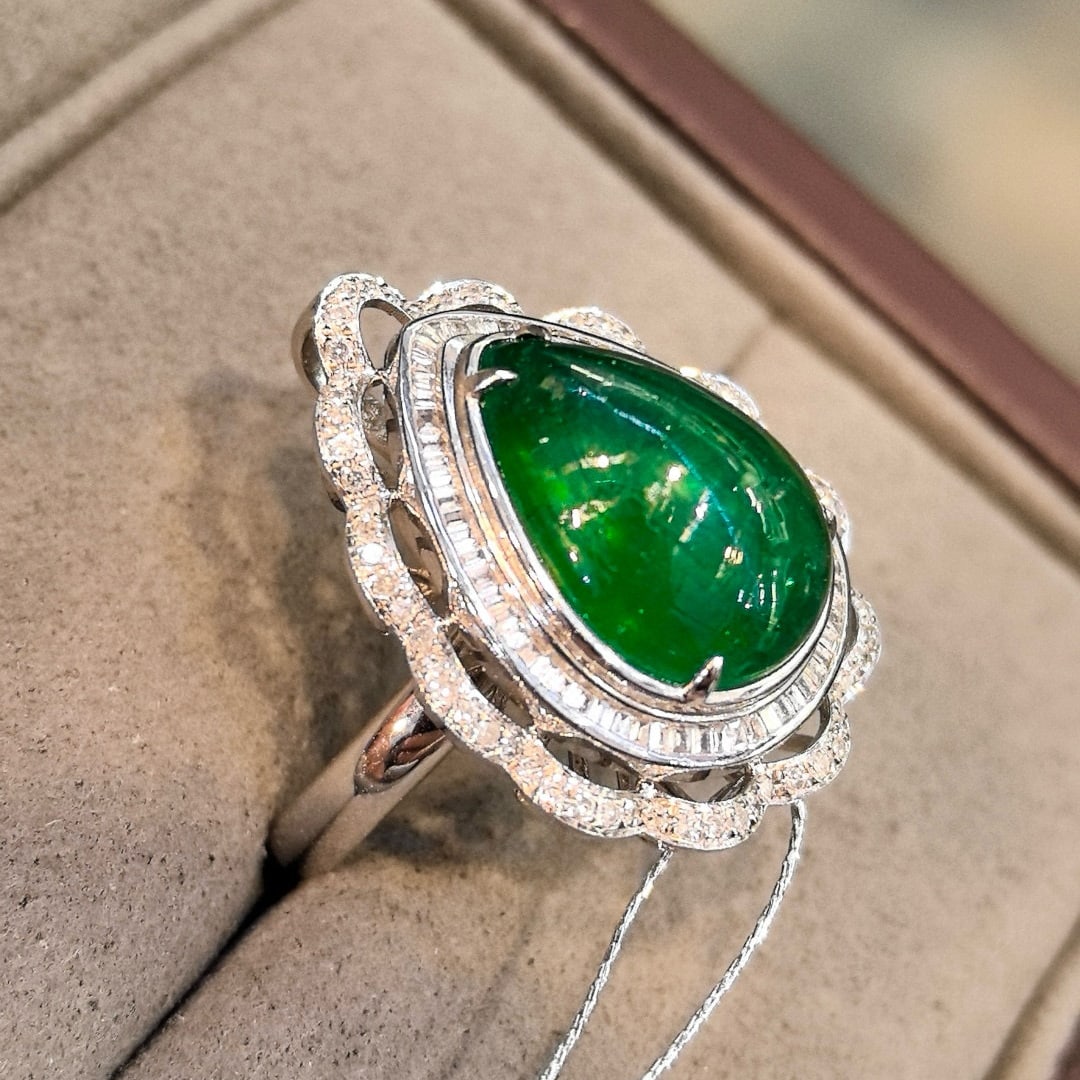 14k Gold 7.79 Ctw Vivid Green Natural Emerald & Diamond Ring/pendant( Without Chain ) - 3