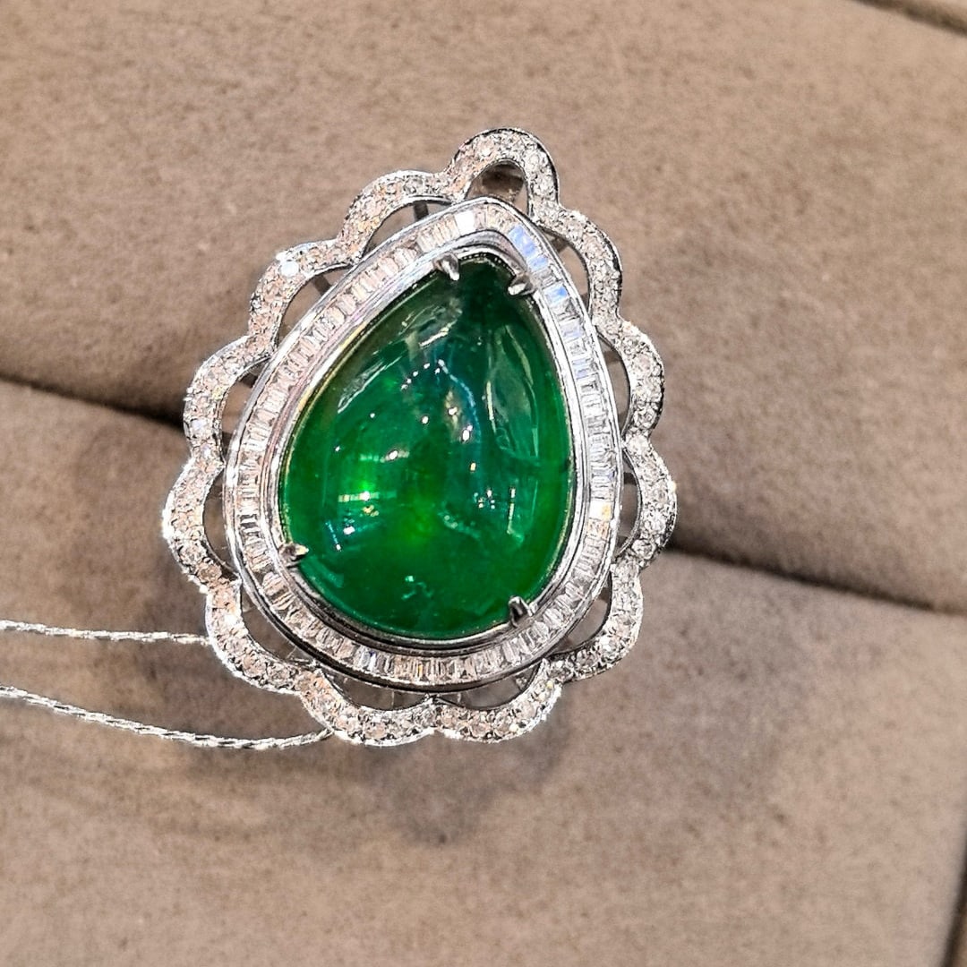 14k Gold 7.79 Ctw Vivid Green Natural Emerald & Diamond Ring/pendant( Without Chain ) - 5