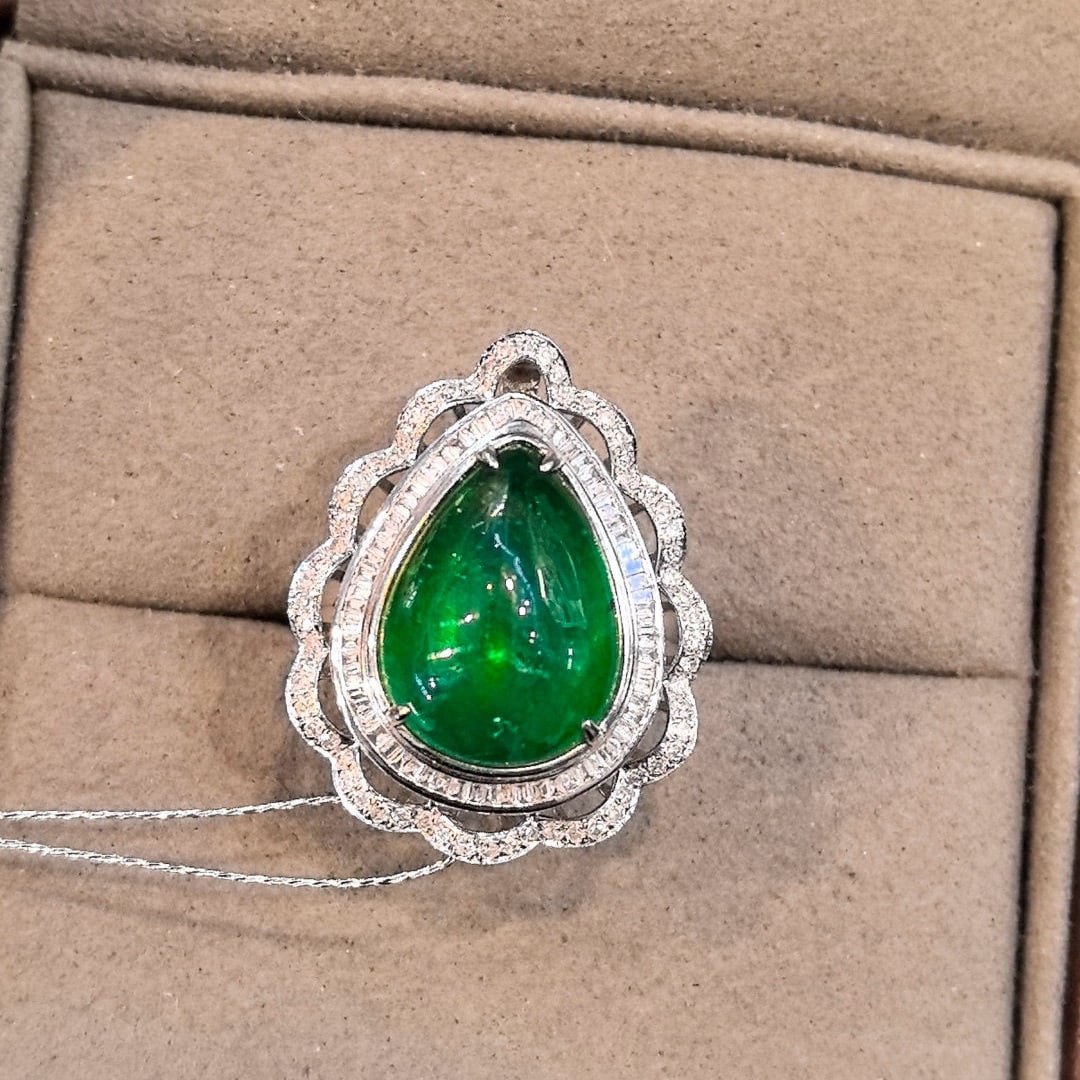 14k Gold 7.79 Ctw Vivid Green Natural Emerald & Diamond Ring/pendant( Without Chain ) - 6