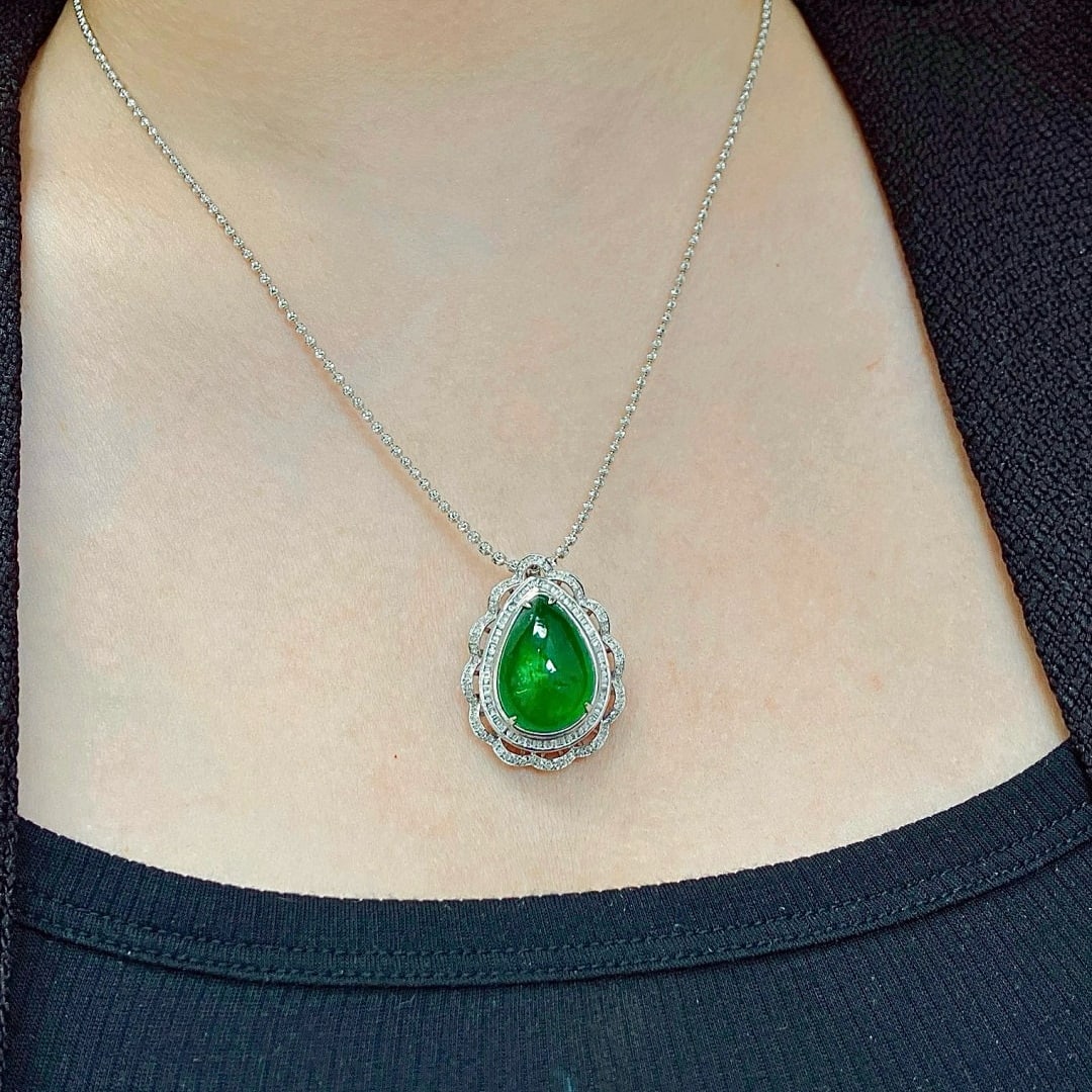 14k Gold 7.79 Ctw Vivid Green Natural Emerald & Diamond Ring/pendant( Without Chain ) - 7