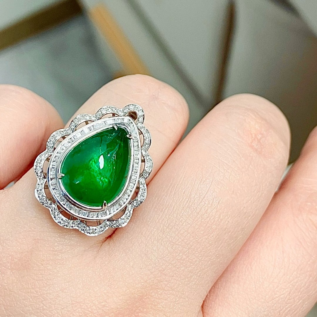 14k Gold 7.79 Ctw Vivid Green Natural Emerald & Diamond Ring/pendant( Without Chain ) - 8