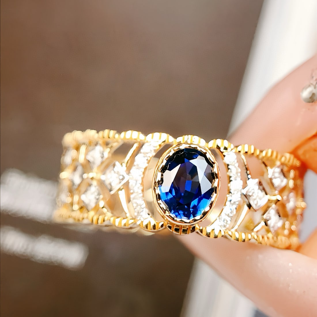 14k Gold 0.41 Ctw Vivid Blue Natural Sapphire & Diamond Ring - 3