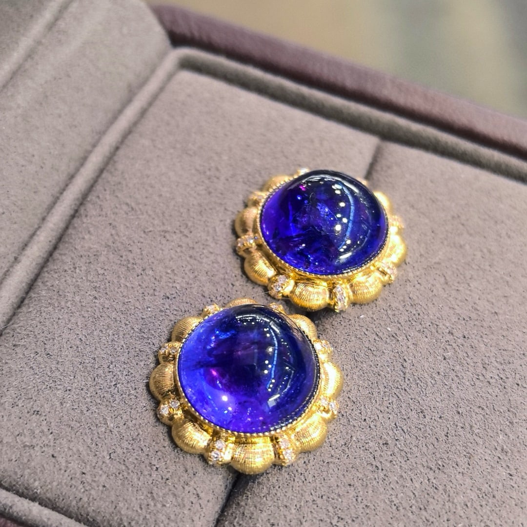 14k Gold 17.33 Ct Natural Tanzanite & Diamond Earrings - 3