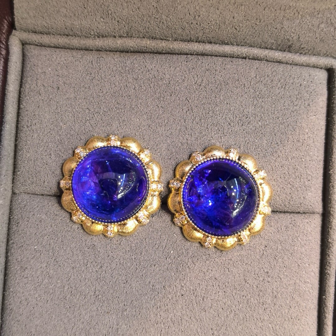 14k Gold 17.33 Ct Natural Tanzanite & Diamond Earrings - 5