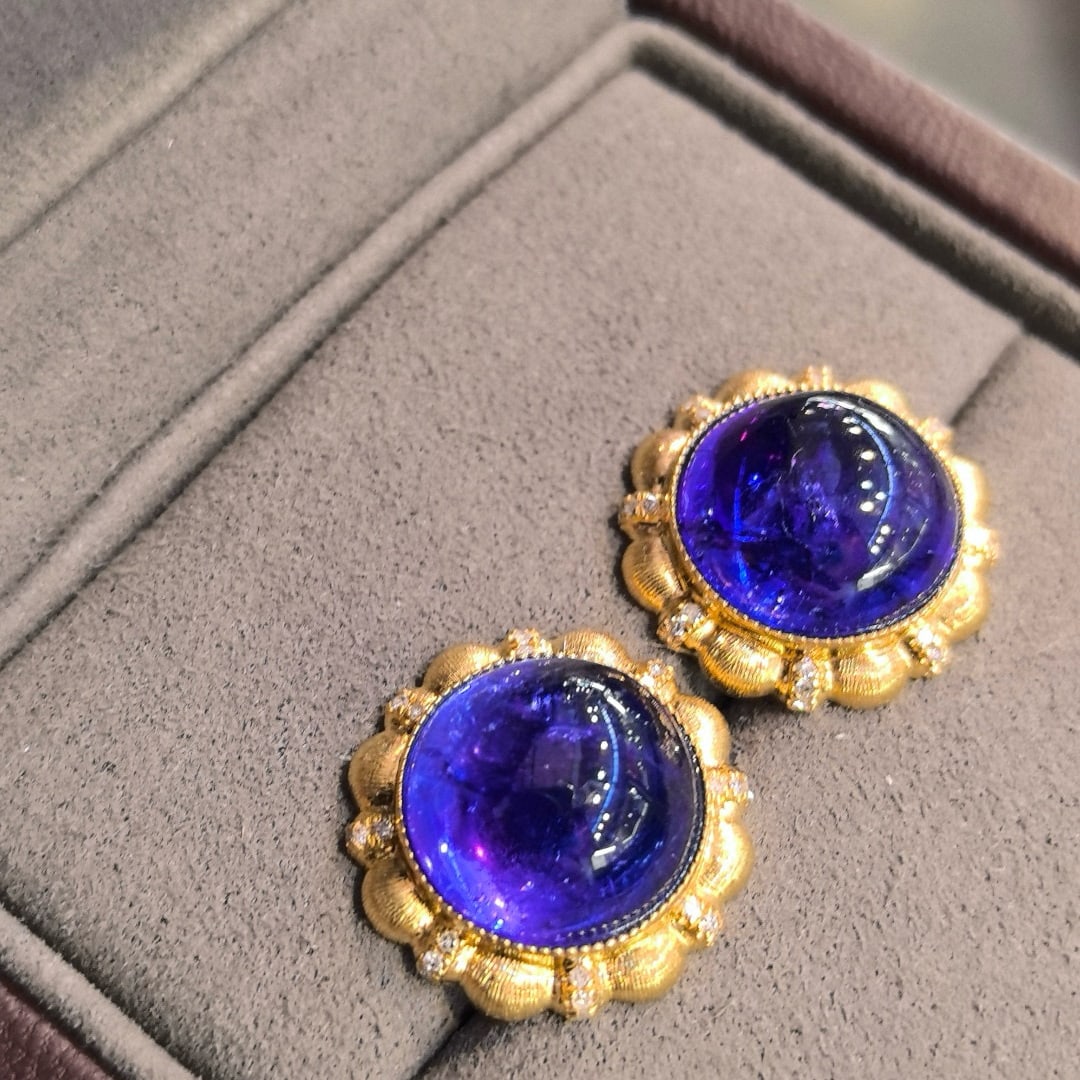 14k Gold 17.33 Ct Natural Tanzanite & Diamond Earrings - 7