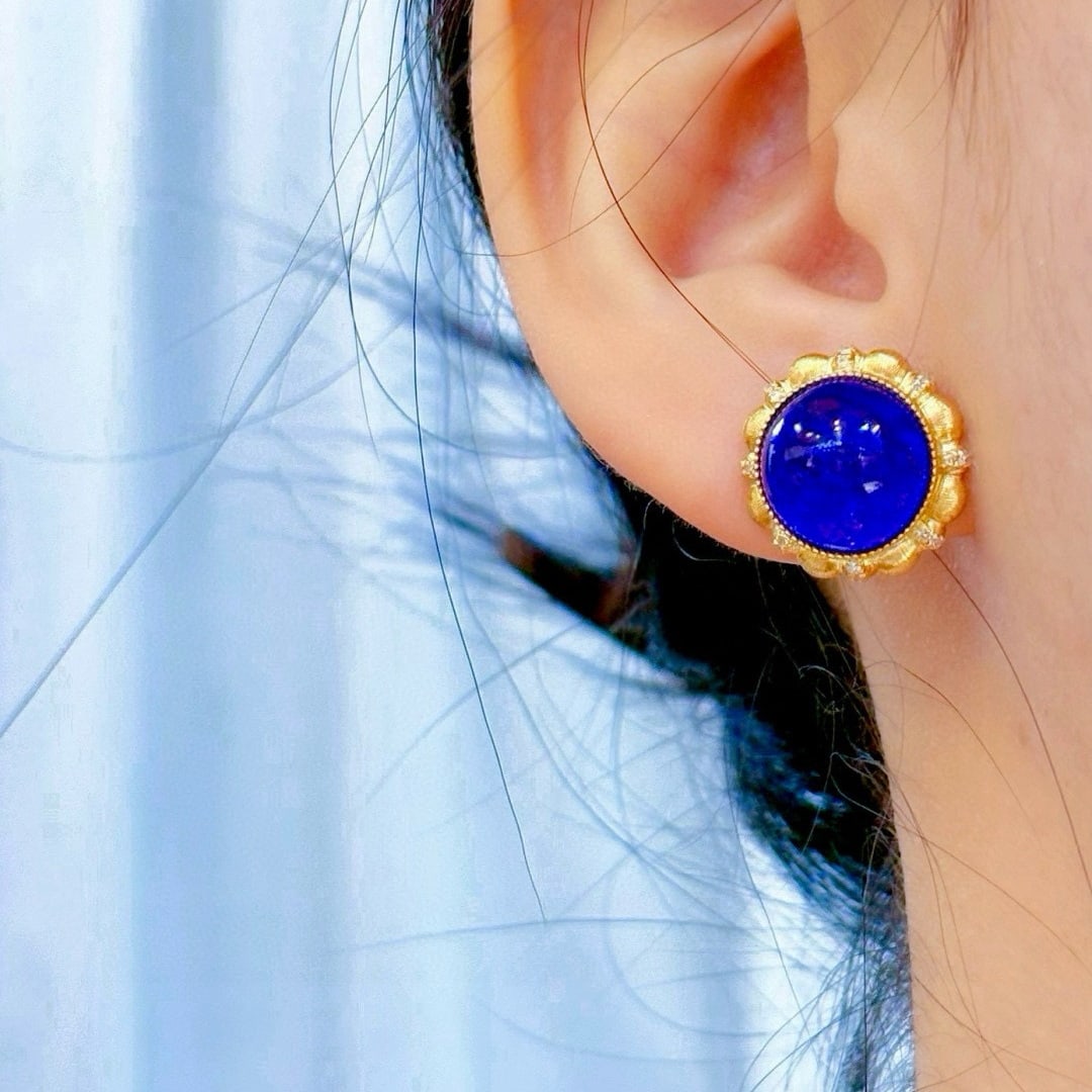 14k Gold 17.33 Ct Natural Tanzanite & Diamond Earrings - 8