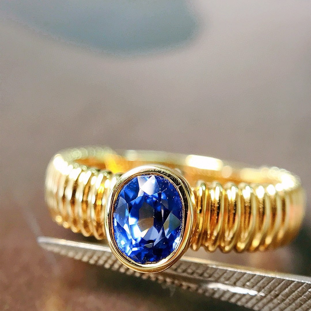 14k Gold 1.18 Ct Natural Sapphire Ring: Ref:230956021 // gold content:14k gold // ring size:7. 25us // // main gemstone:sapphire // shape:oval // carat weight:1. 18ct // color:blue // treatment:natural // Condition: New Low Estimate: 4400.