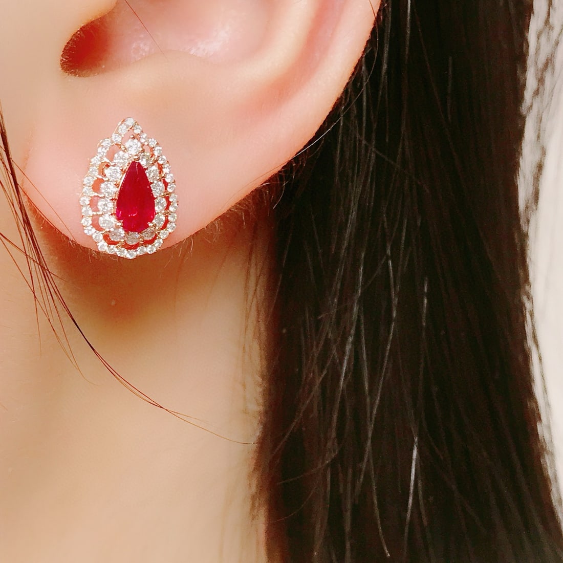 14k Gold 1.60 Ctw Natural Ruby & Diamond Earrings - 2