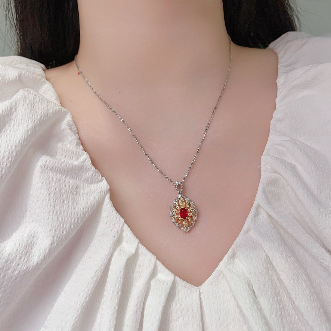 14k Gold 1.36 Ctw Natural Ruby & Diamond Pendant( Without Chain ) - 4