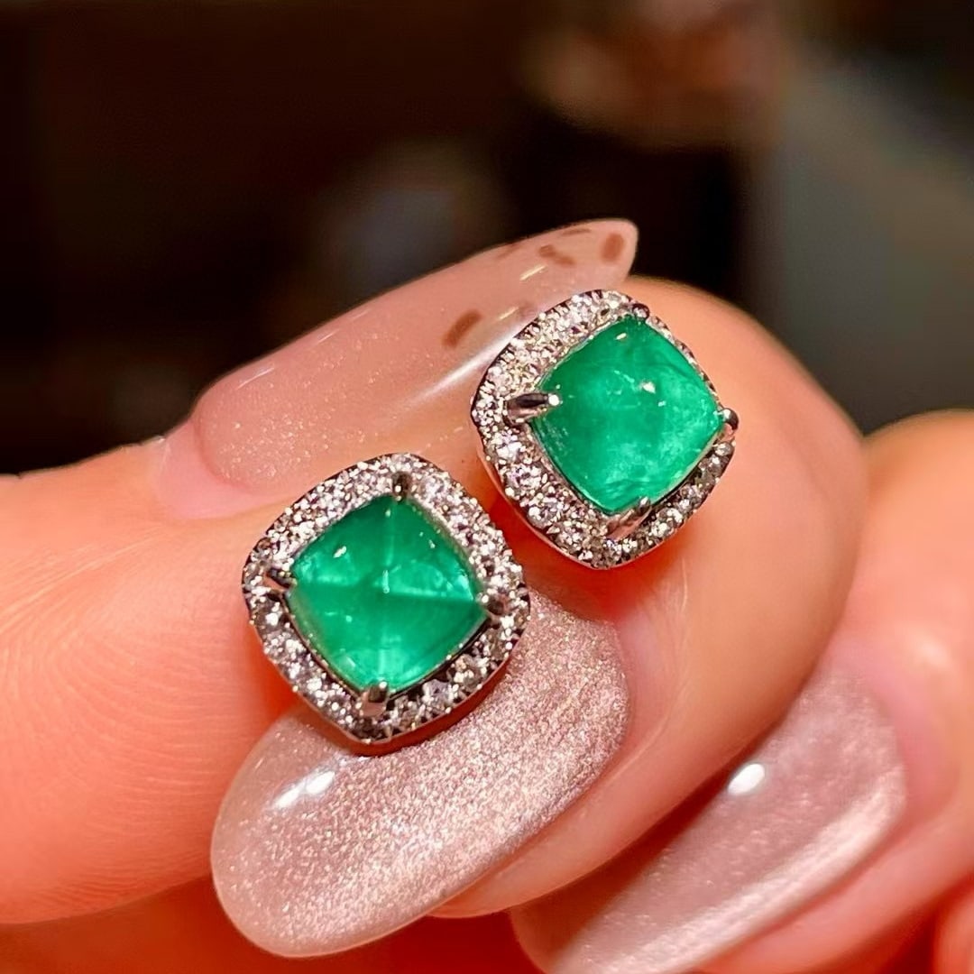 14k Gold 1.84 Ctw Natural Emerald & Diamond Earrings - 2