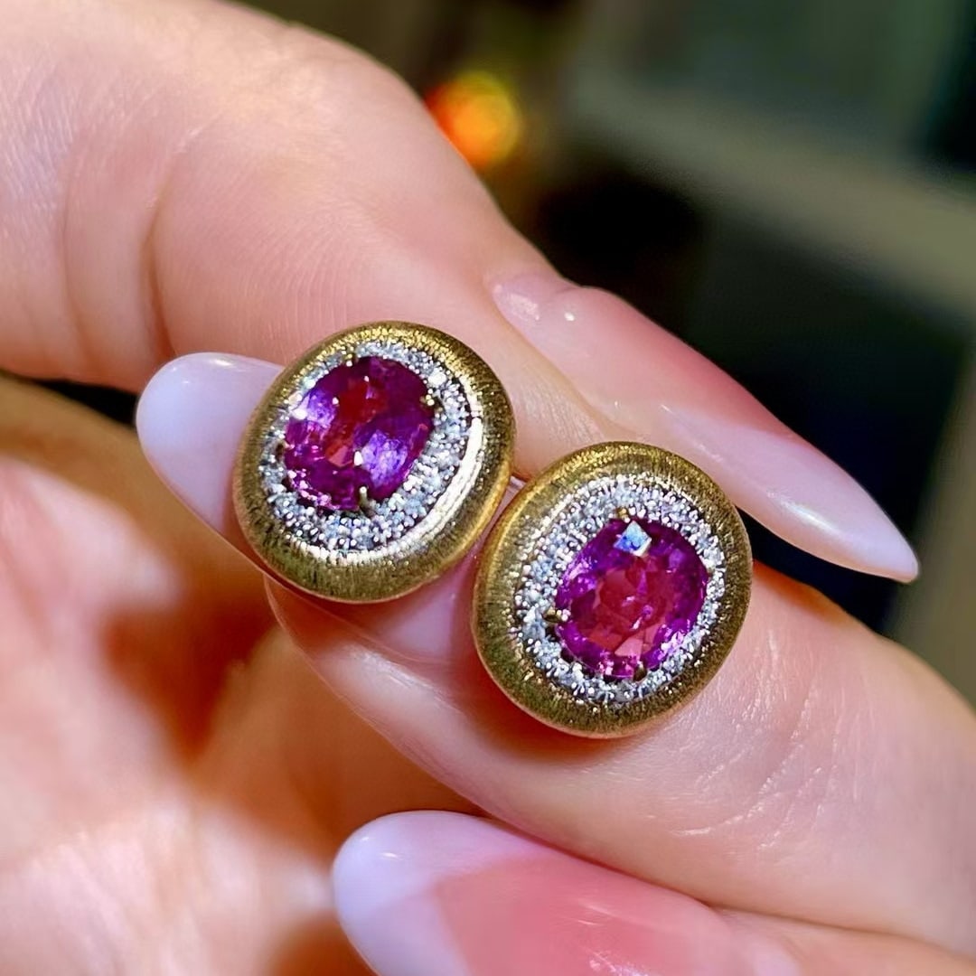 14k Gold 1.67 Ctw Natural Sapphire & Diamond Earrings - 2