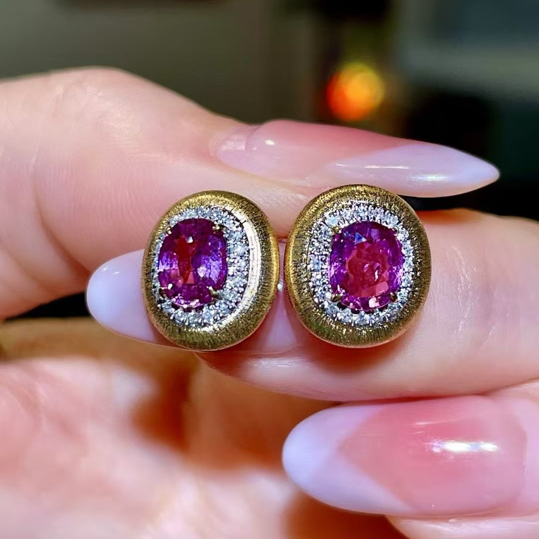 14k Gold 1.67 Ctw Natural Sapphire & Diamond Earrings - 3