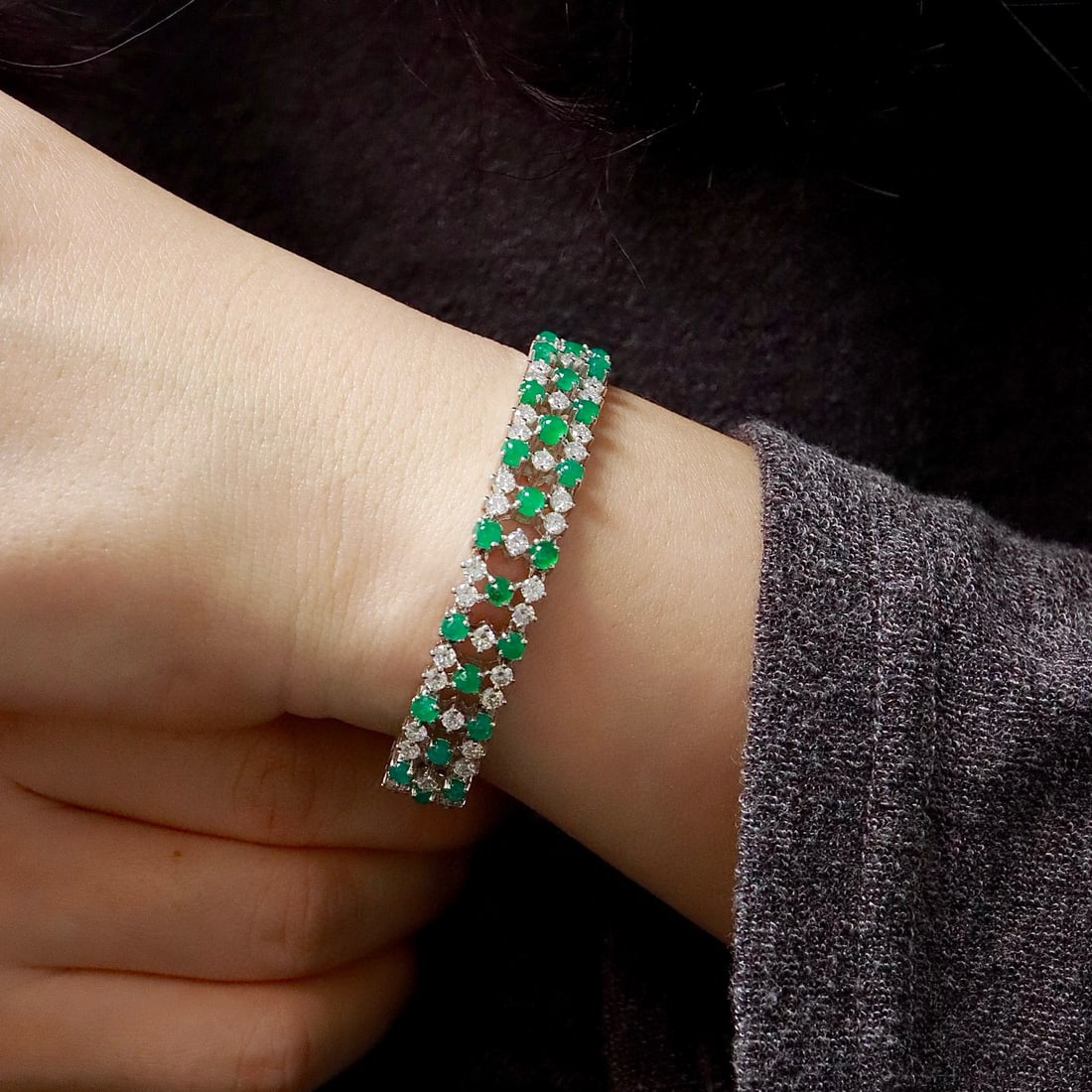 14k Gold 8 Ct Natural Emerald & Moissanite Bracelet - 7