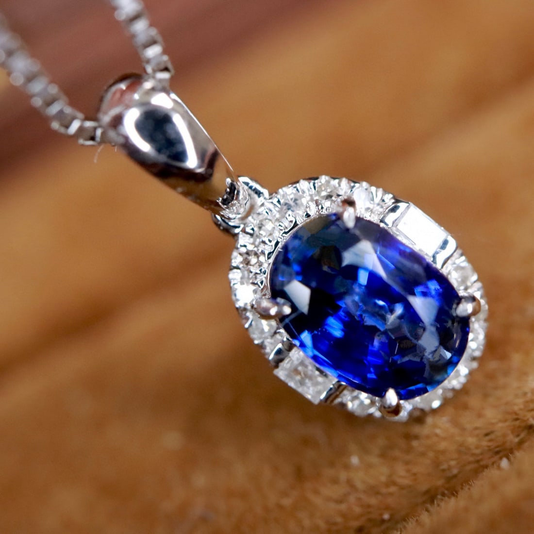 14k Gold 0.70 Ctw Natural Sapphire & Diamond Pendant( Without Chain ) - 2