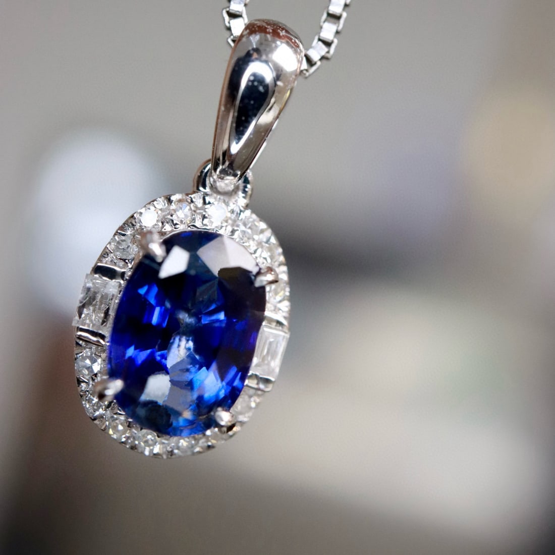 14k Gold 0.70 Ctw Natural Sapphire & Diamond Pendant( Without Chain ) - 3