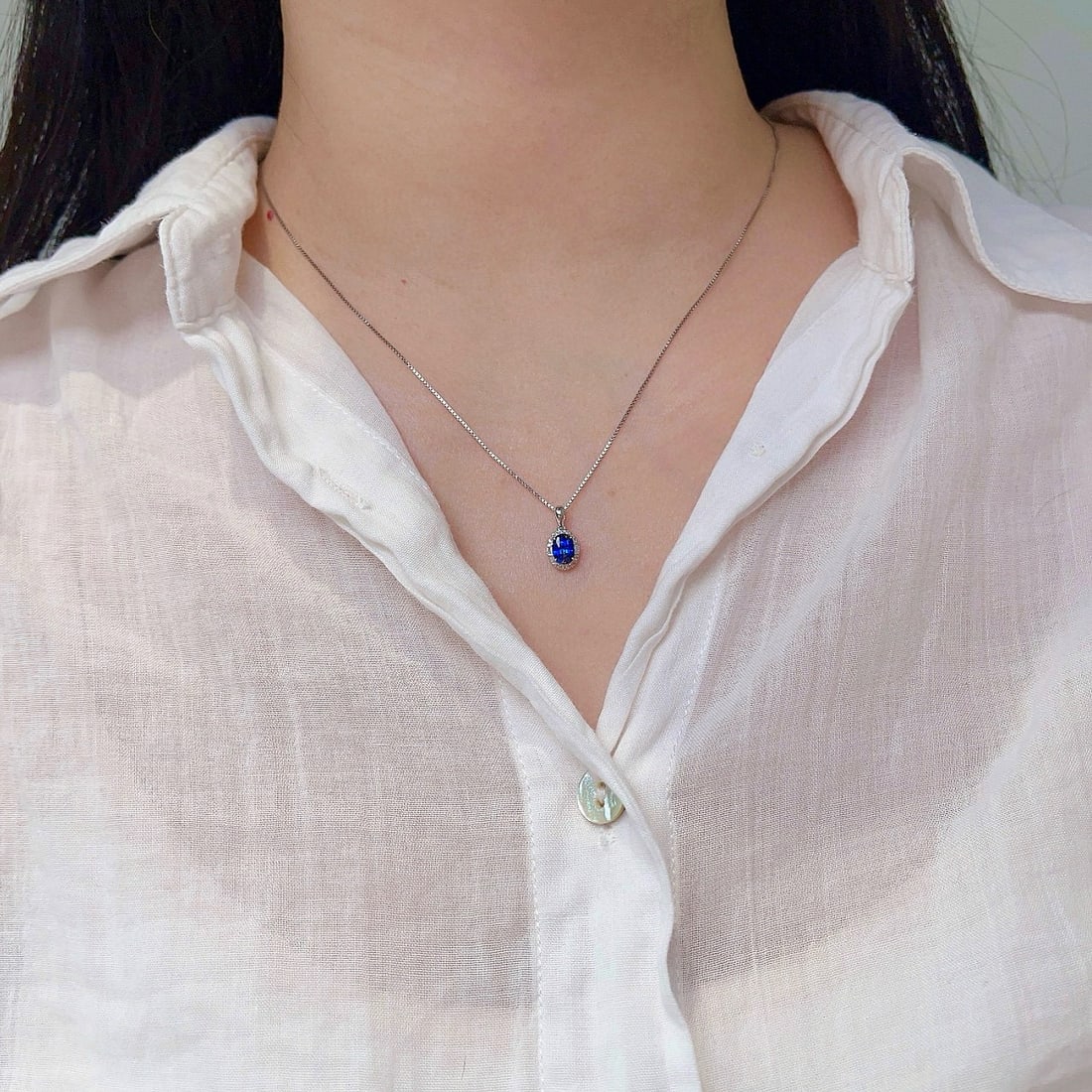 14k Gold 0.70 Ctw Natural Sapphire & Diamond Pendant( Without Chain ) - 5