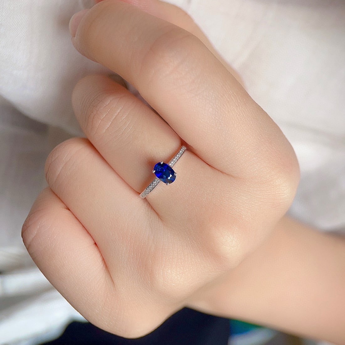 14k Gold 0.66 Ctw Natural Sapphire & Diamond Ring - 5