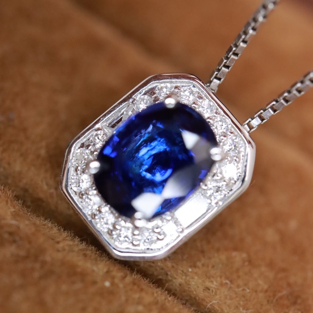 14k Gold 1.19 Ctw Natural Sapphire & Diamond Pendant( Without Chain ) - 4