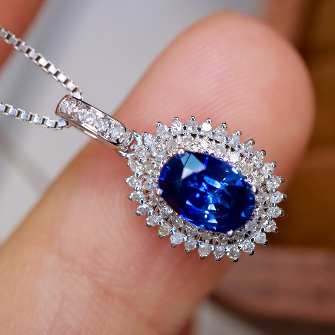 14k Gold 0.86 Ctw Natural Sapphire & Diamond Pendant( Without Chain ) - 2