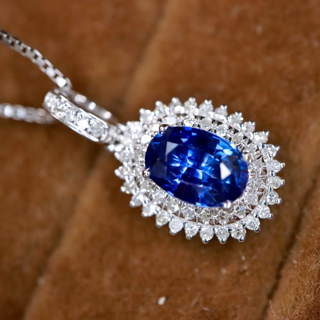 14k Gold 0.86 Ctw Natural Sapphire & Diamond Pendant( Without Chain ) - 3