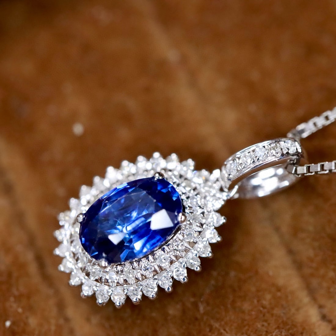 14k Gold 0.86 Ctw Natural Sapphire & Diamond Pendant( Without Chain ) - 4