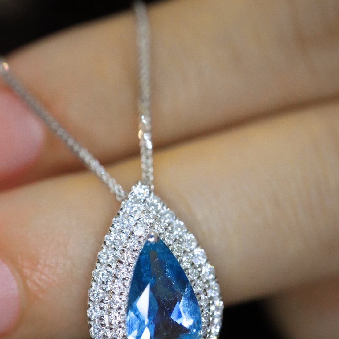 14k Gold 1.54 Ctw Natural Aquamarine & Diamond Pendant( Without Chain ) - 4