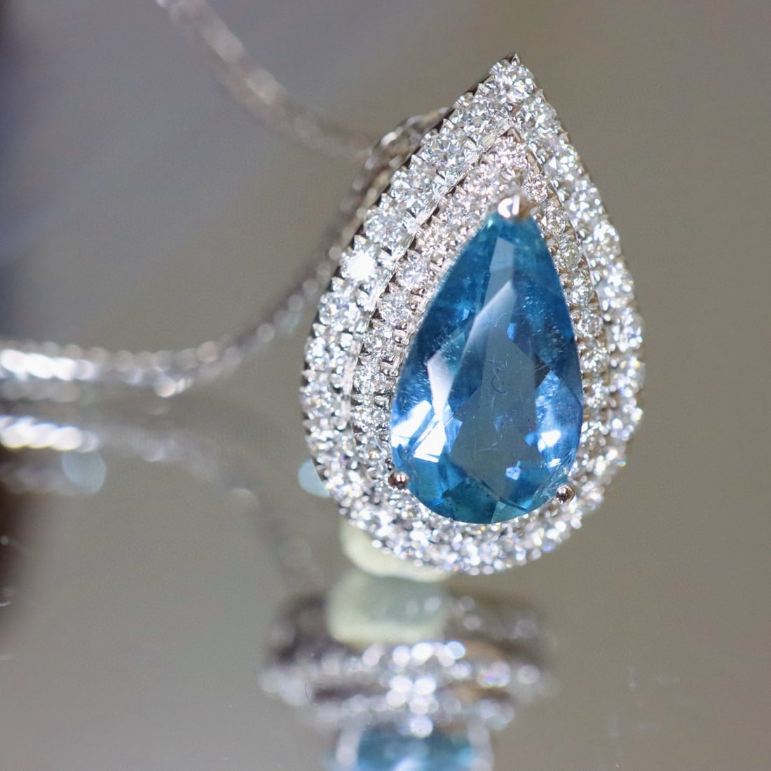 14k Gold 1.54 Ctw Natural Aquamarine & Diamond Pendant( Without Chain ) - 5