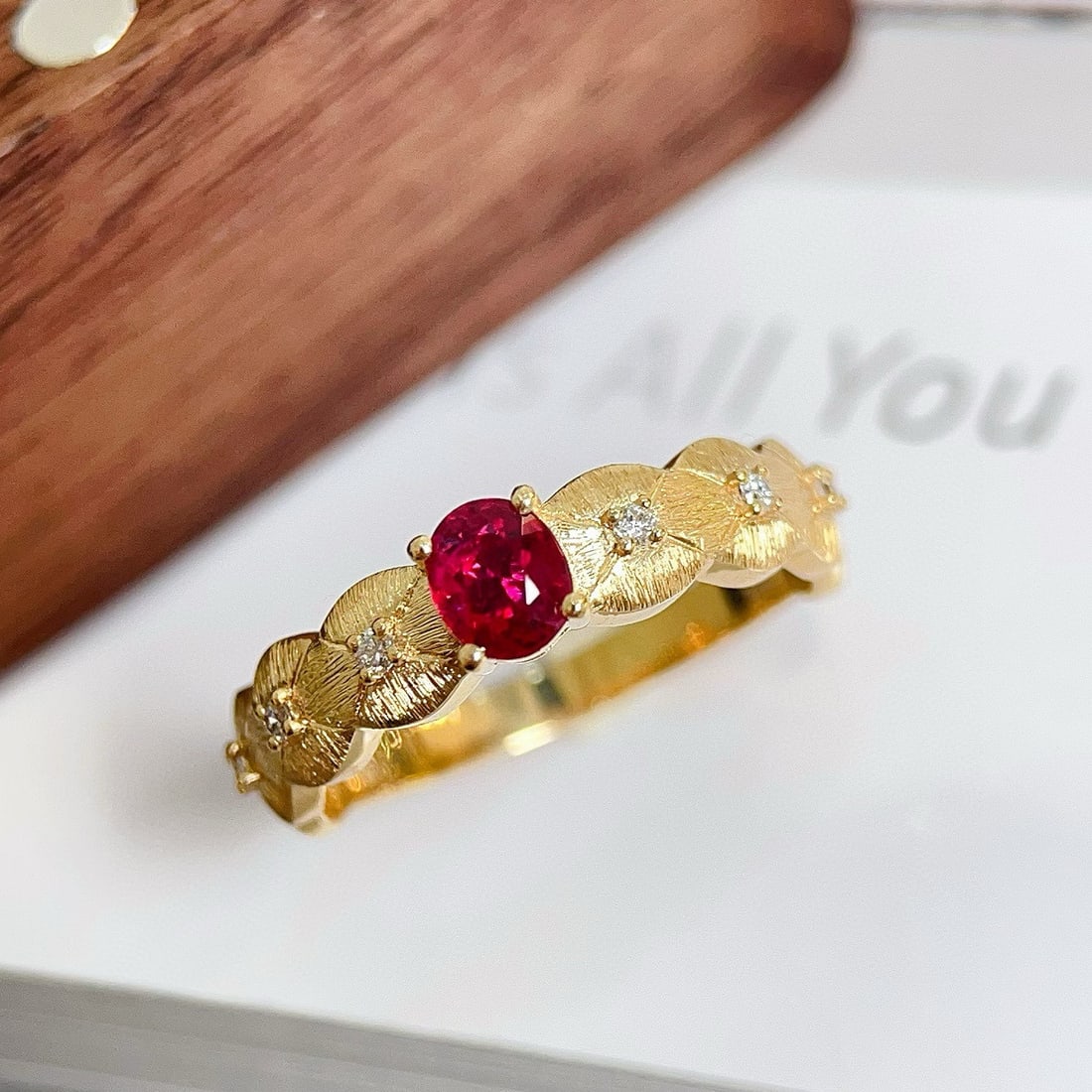 14k Gold 0.46 Ctw Natural Ruby & Diamond Ring: Ref:230956070 // gold content:14k gold // ring size:7. 25us // // main gemstone:ruby // shape:oval // carat weight:0. 4ct // color:red // treatment:natural // // adjacent gemstone 2 : diamond // shape