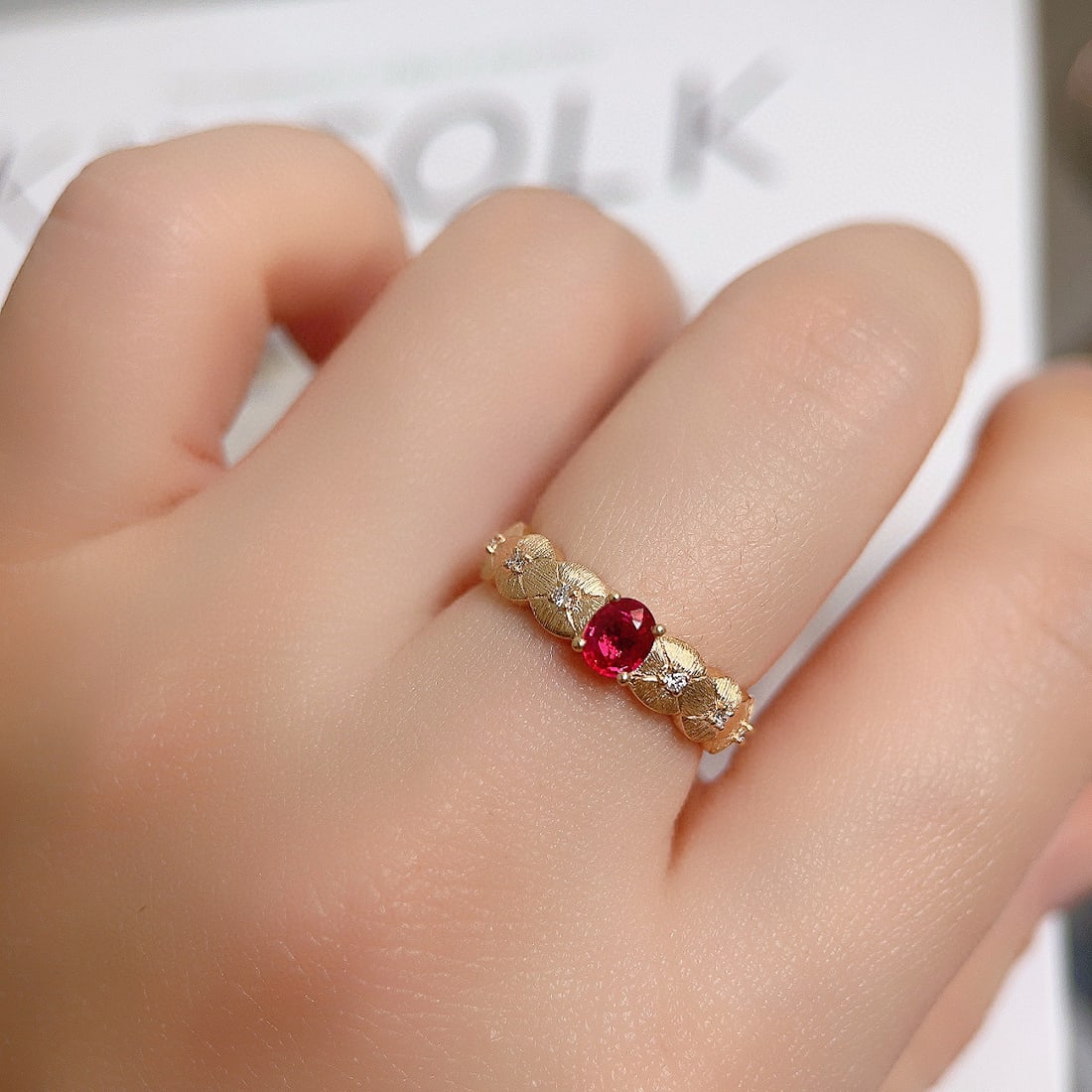 14k Gold 0.46 Ctw Natural Ruby & Diamond Ring - 5