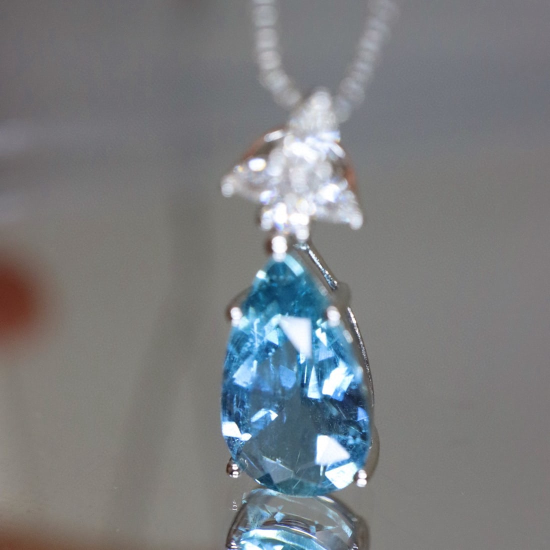 14k Gold 1.69 Ctw Natural Aquamarine & Diamond Pendant( Without Chain ) - 2