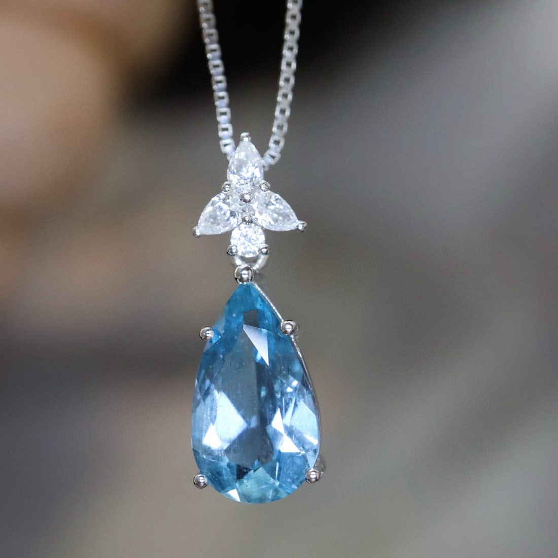 14k Gold 1.69 Ctw Natural Aquamarine & Diamond Pendant( Without Chain ) - 3