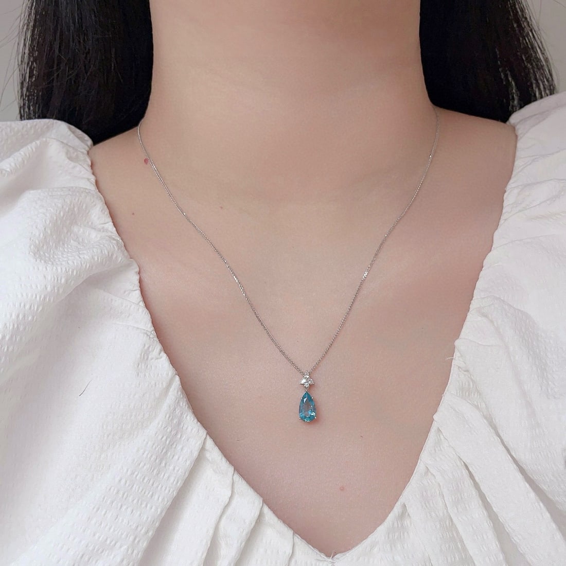 14k Gold 1.69 Ctw Natural Aquamarine & Diamond Pendant( Without Chain ) - 5