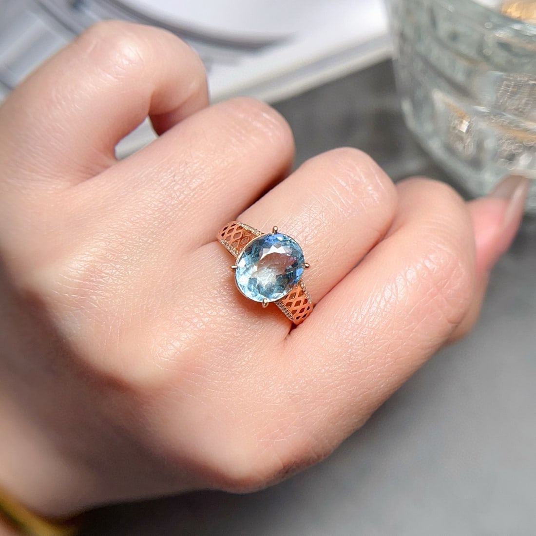 14k Gold 2.8 Ctw Natural Aquamarine & Diamond Ring - 5