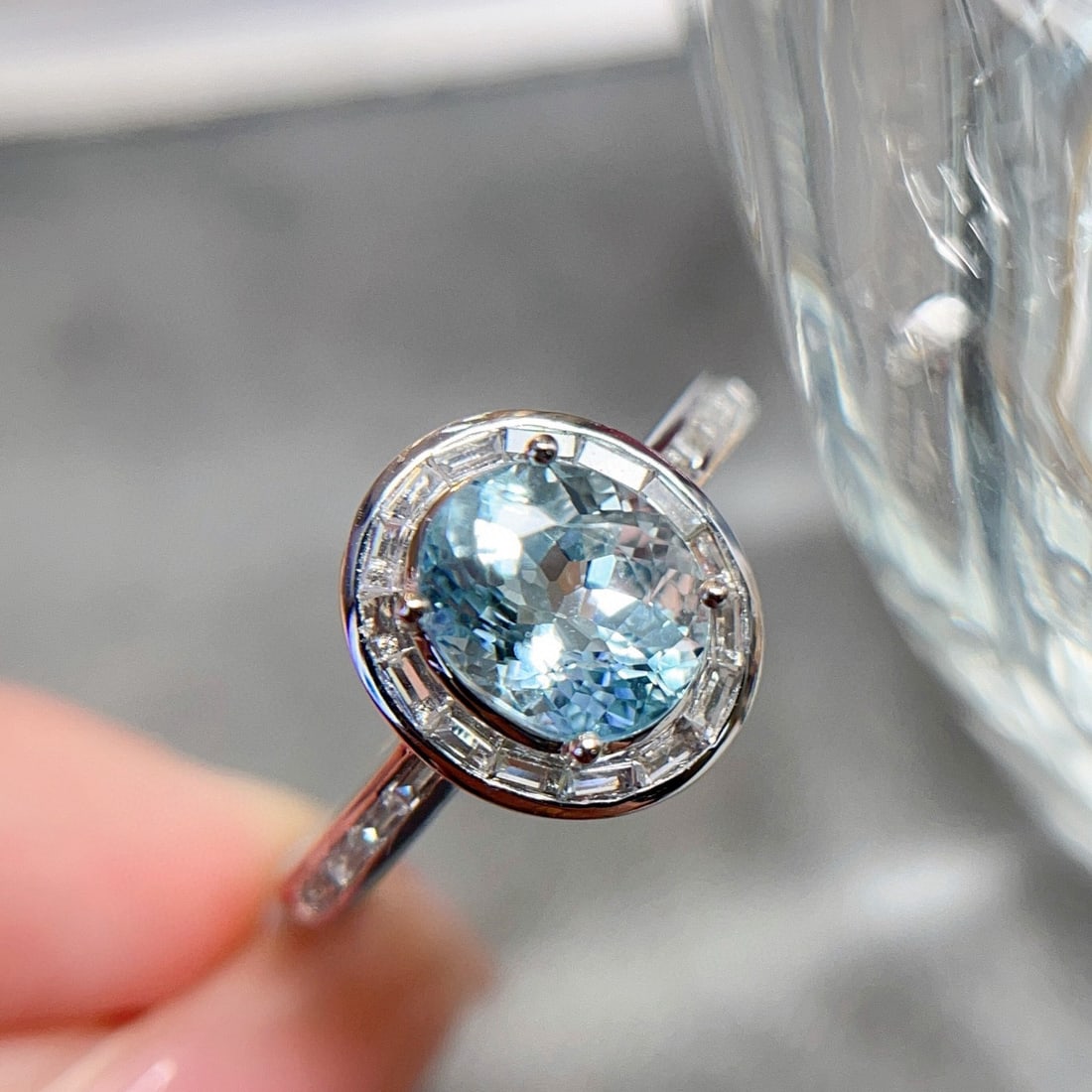 14k Gold 1 Ct Natural Aquamarine & Sapphire Ring - 2