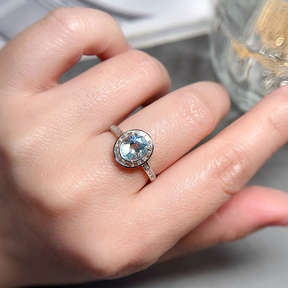 14k Gold 1 Ct Natural Aquamarine & Sapphire Ring - 5