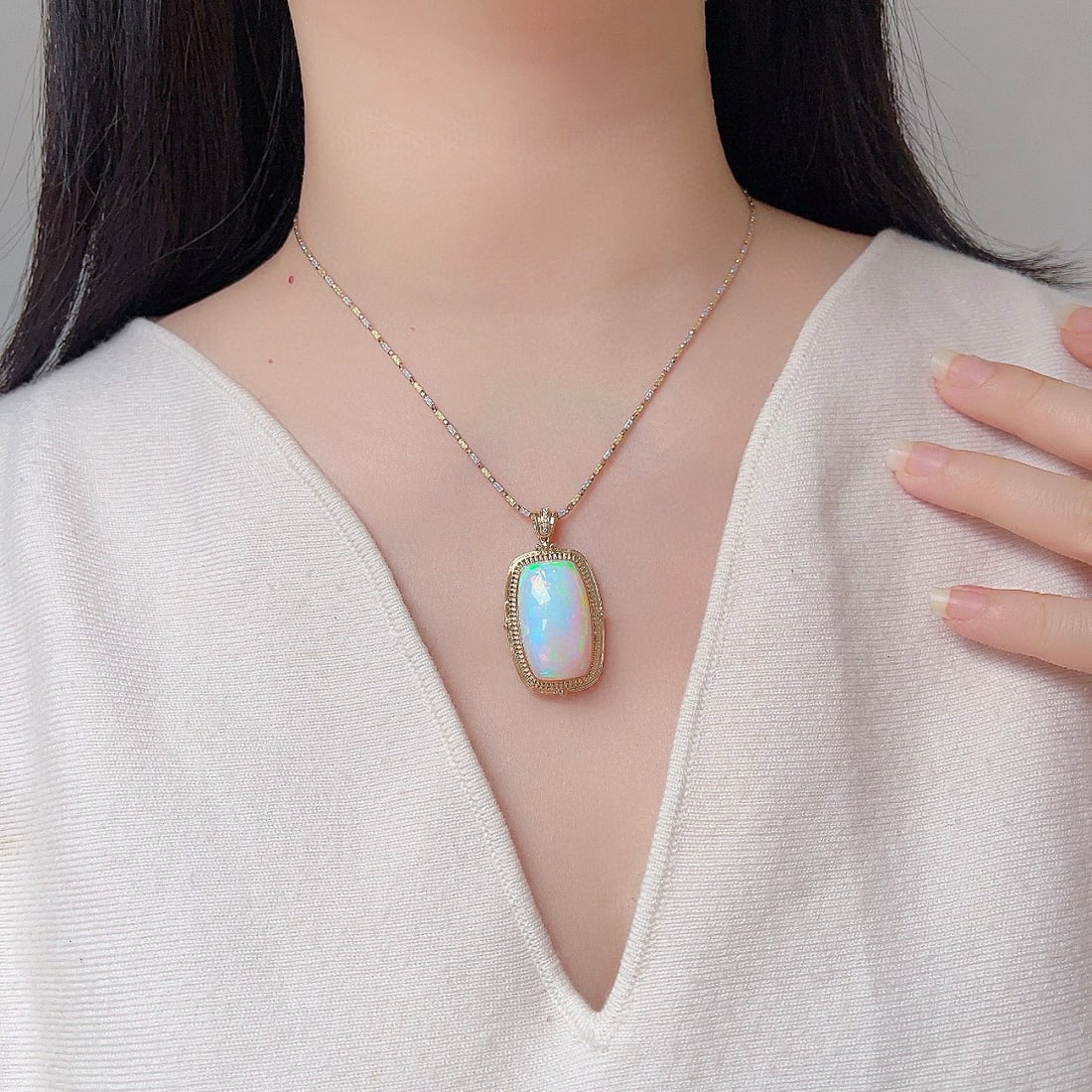 14k Gold 36.73 Ctw Natural Opal & Diamond Pendant( Without Chain ) - 7