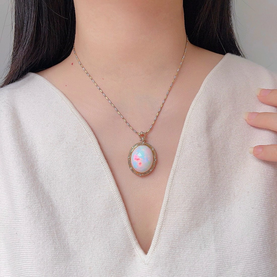 14k Gold 25.9 Ctw Natural Opal & Diamond Pendant( Without Chain ) - 7