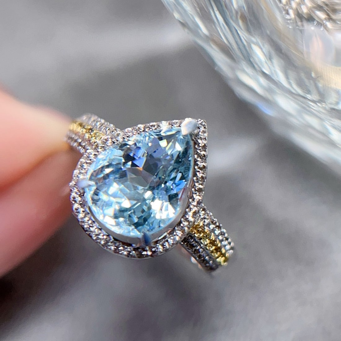 14k Gold 2 Ct Natural Aquamarine & Sapphire & Sapphire Ring - 2