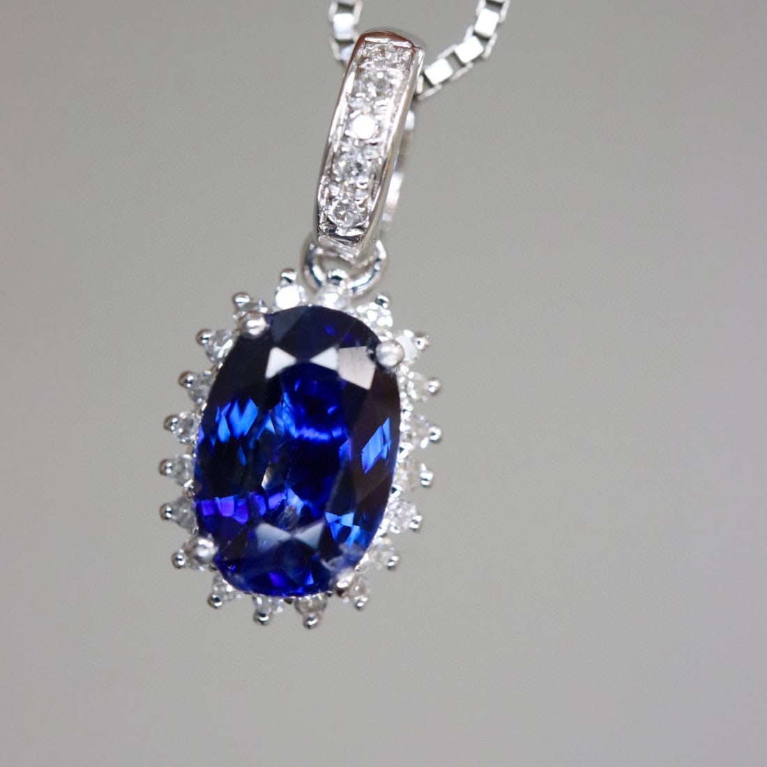14k Gold 0.77 Ctw Natural Sapphire & Diamond Pendant( Without Chain ) - 2