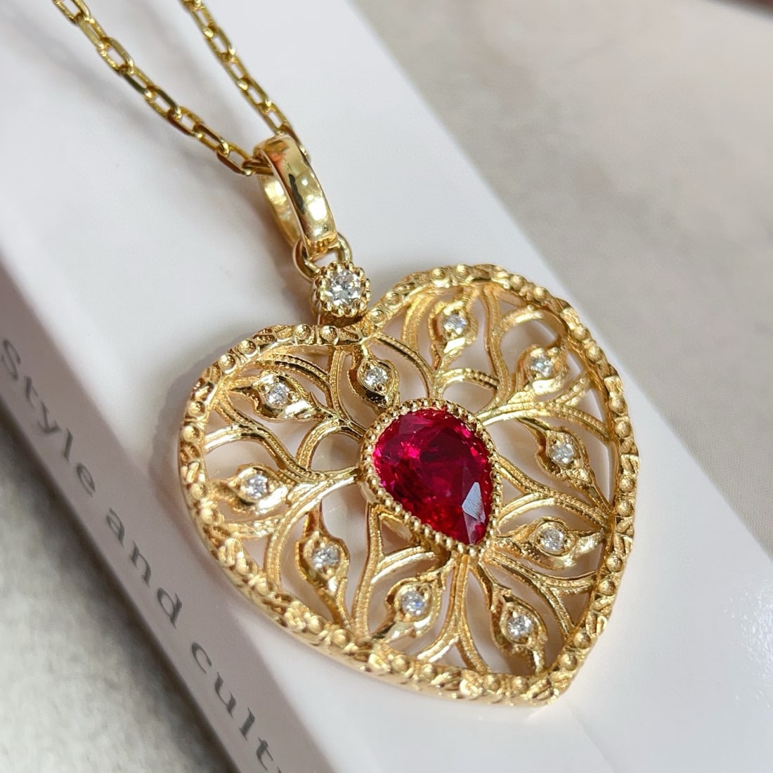 14k Gold 0.58 Ctw Natural Ruby & Diamond Pendant( Without Chain ) - 2