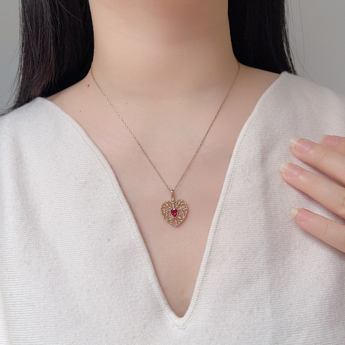 14k Gold 0.58 Ctw Natural Ruby & Diamond Pendant( Without Chain ) - 5