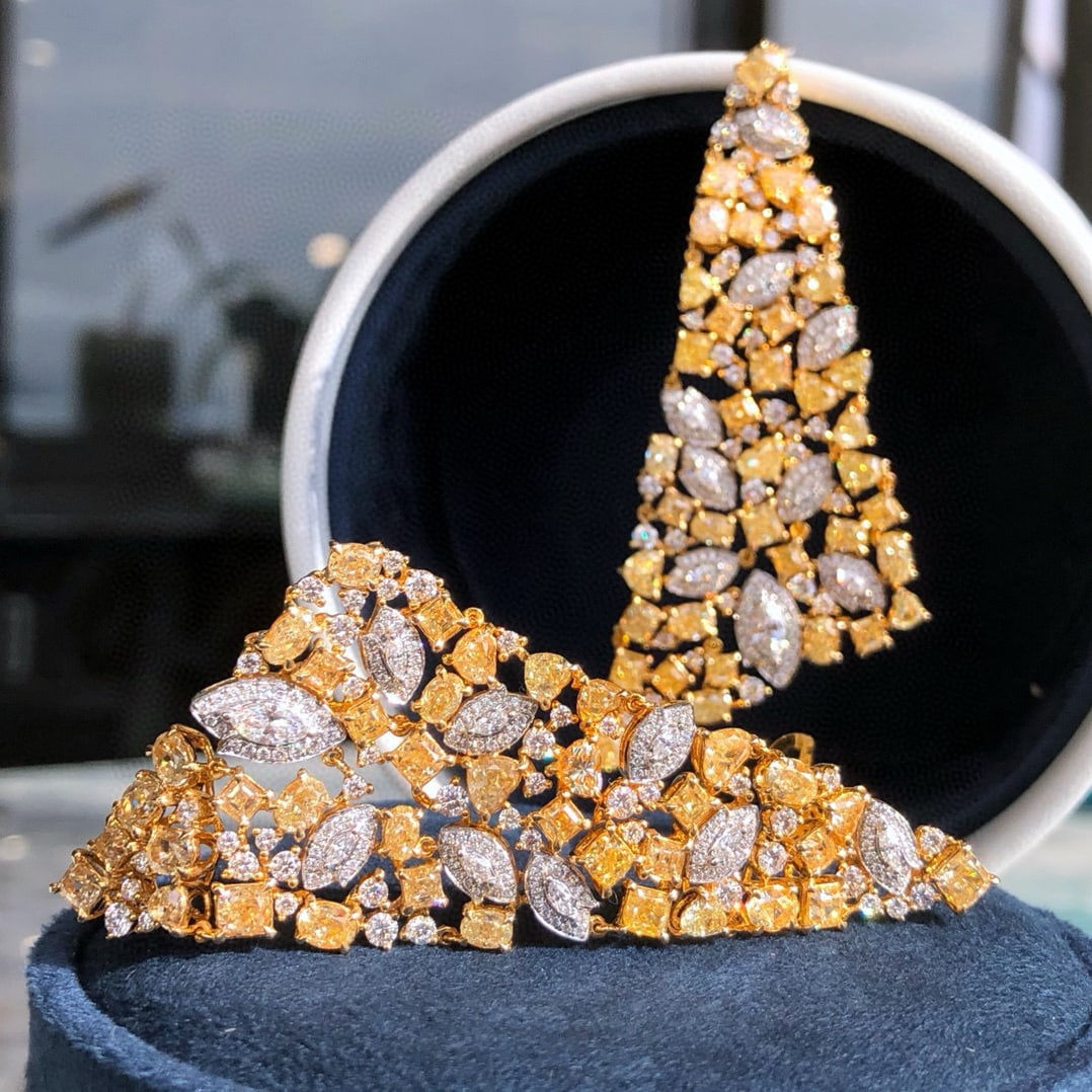 14k Gold 16.96 Ctw Natural Yellow Diamond & Diamond Earrings - 2