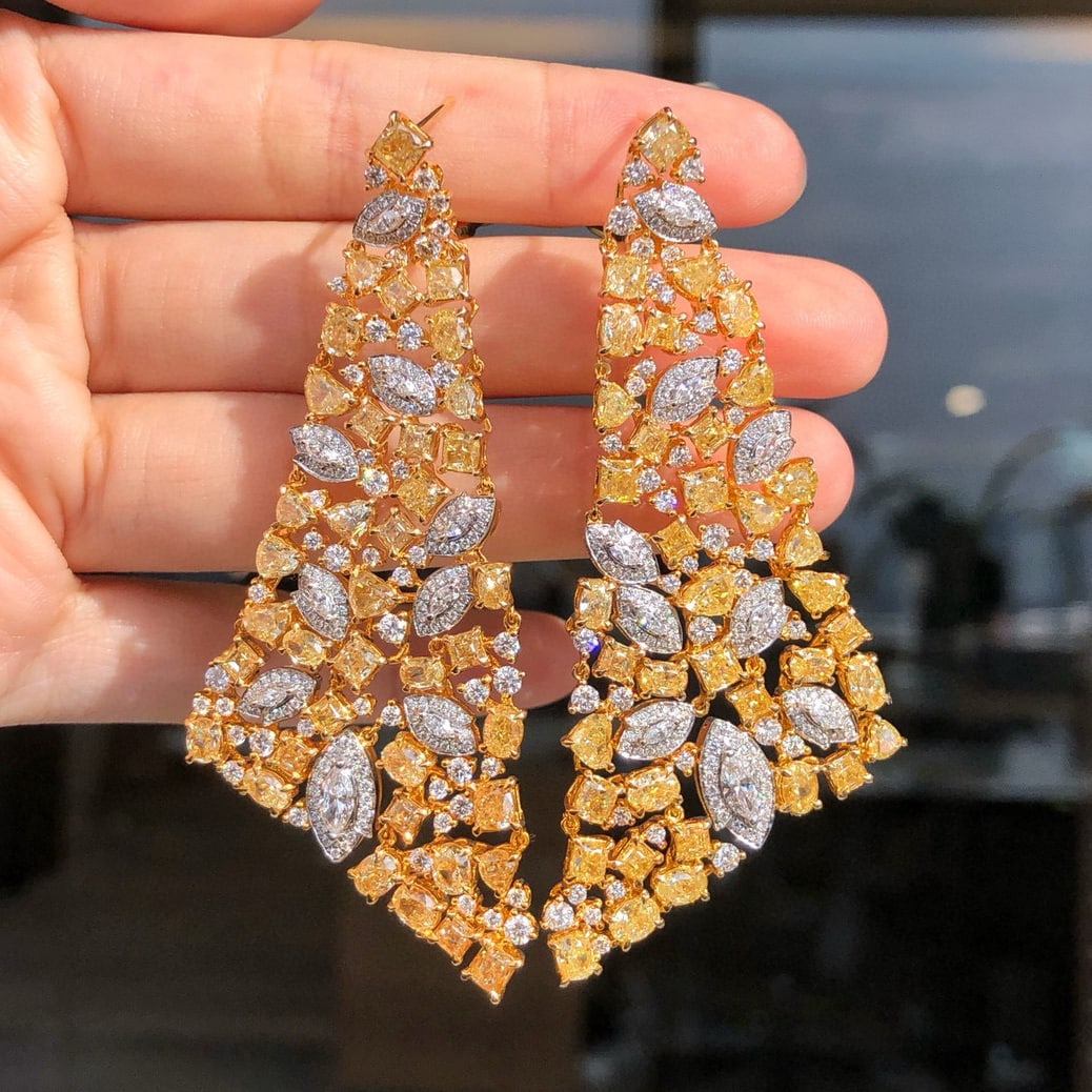 14k Gold 16.96 Ctw Natural Yellow Diamond & Diamond Earrings - 4